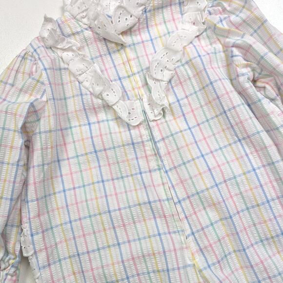 Vintage Homemade Pajamas Footies One Piece Girls Sz 12-18m Pastel Plaid - Picture 2 of 5